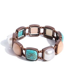 Turquoise, Creamy White & Pearl Stretch Fashion Bracelet